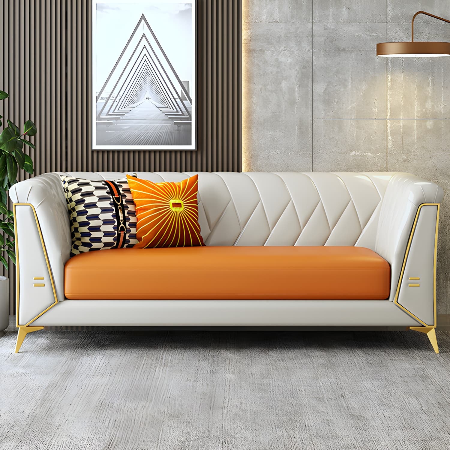 Glam Faux Leather Standard Sofa with Tuxedo Arms in Solid Color thumbnail 12