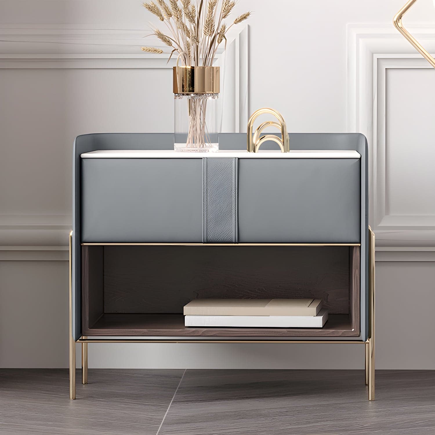 1-Drawer 1-Shelf Accent Table Nightstand 20.47" Tall Stone Nightstand thumbnail 4