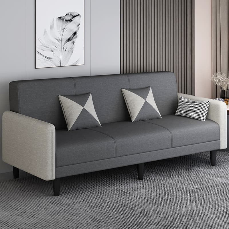 Convertible Sofa in Gray/Cerulean/Off-White with Armrest and 3 Pillows thumbnail 1