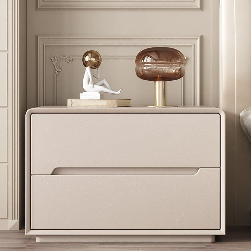 Modern Faux Leather Nightstand with 2 Drawers & No Distressing - Light Wood Tone thumbnail 6