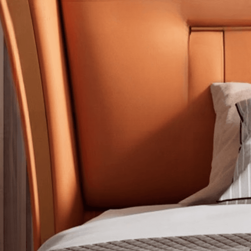 Trendy Wingback Headboard in Natural Wood with No Distressing, Camelback Shape for Queen/Full Bed, Featuring Sponge Upholstery and Standard Height thumbnail 9