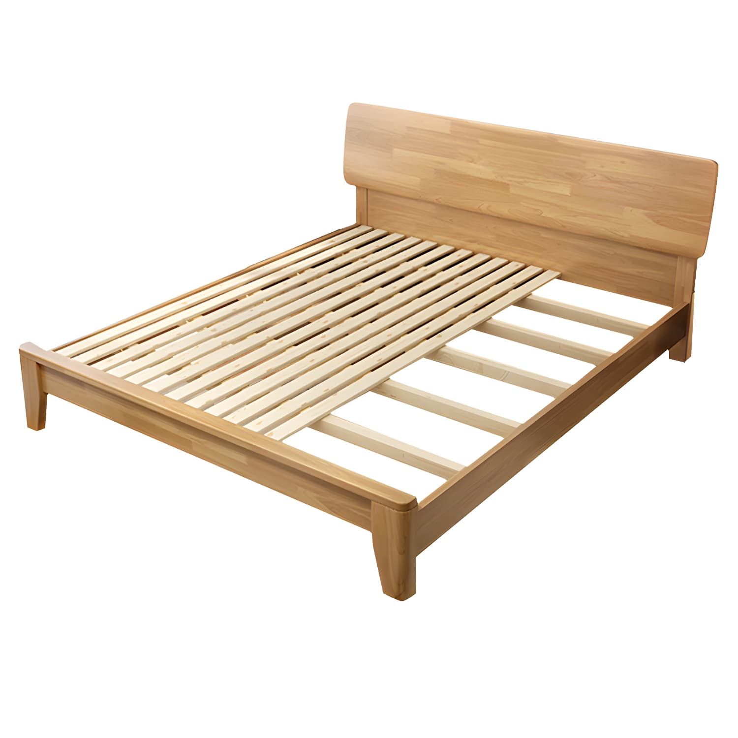 84.65 inch Wide Mid-century Bed Frame Rubberwood Bed with Headboard thumbnail 5