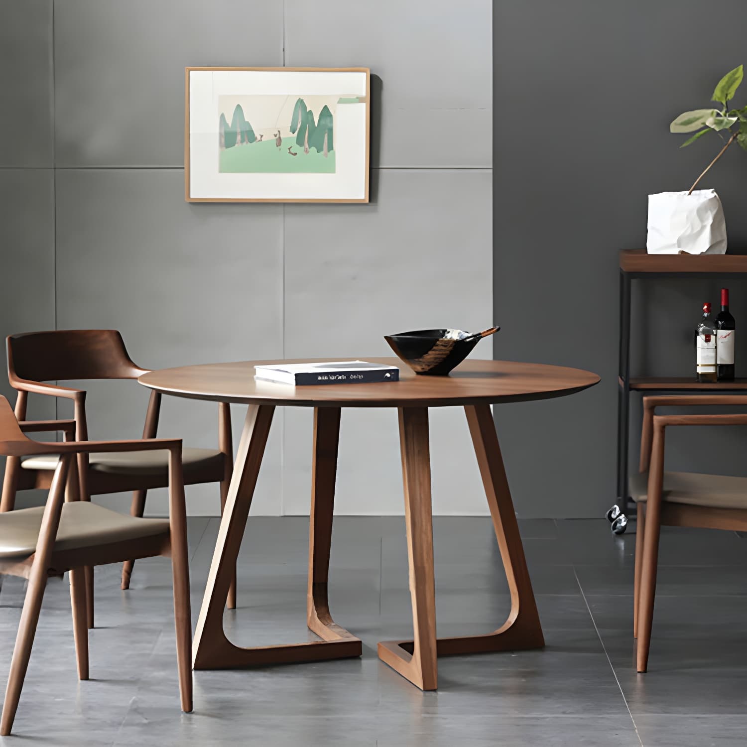 Simple Walnut Ash Dining Table Double Solid Wood Pedestal Home Table thumbnail 12