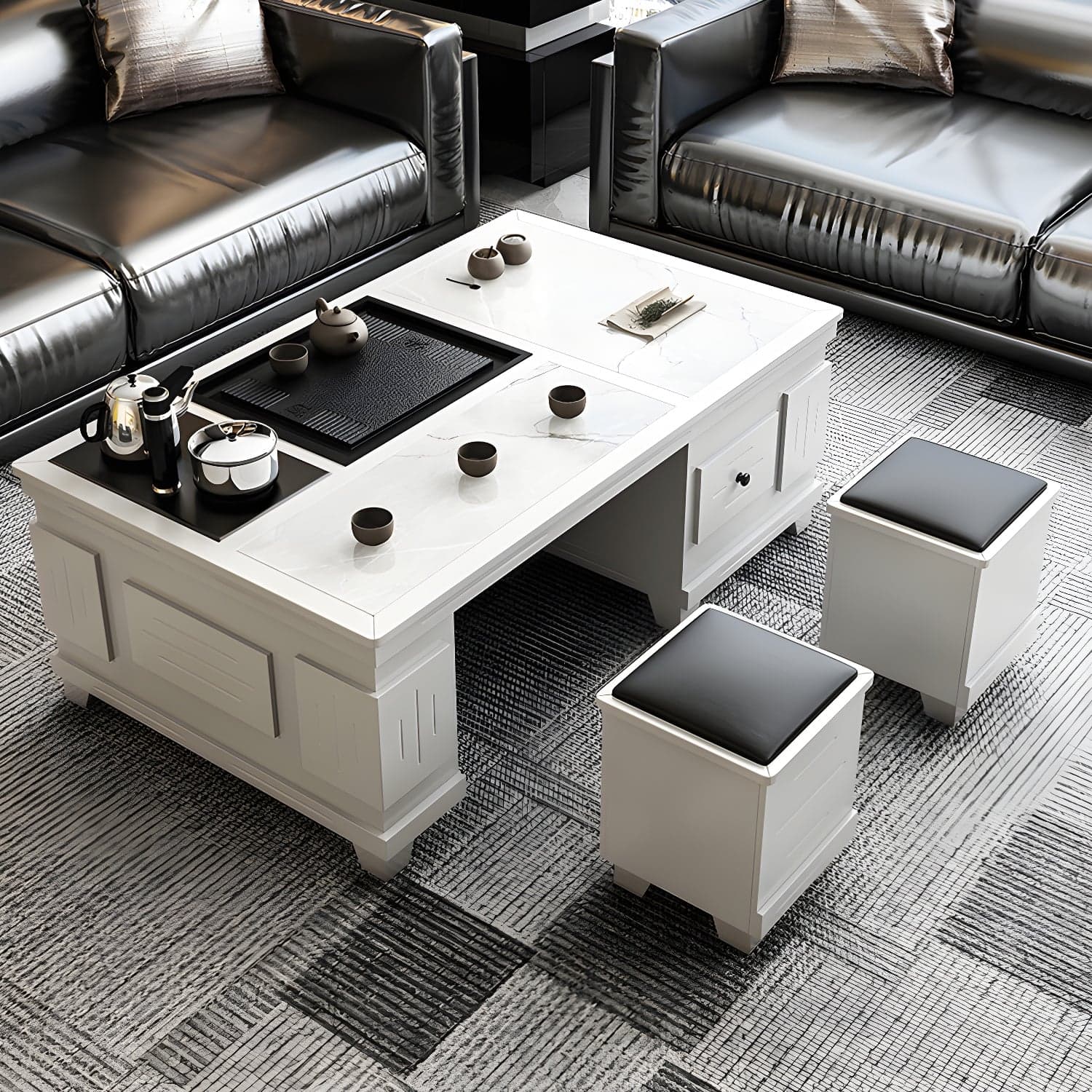 Abstract Slate Coffee Cocktail Table with Storage Drawers Rectangle thumbnail 6