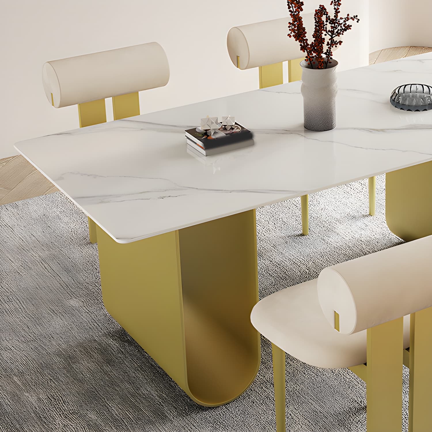 Nordic Rectangle Stone Dining Table 1/5 Pieces Dining Set for Dining Room thumbnail 8