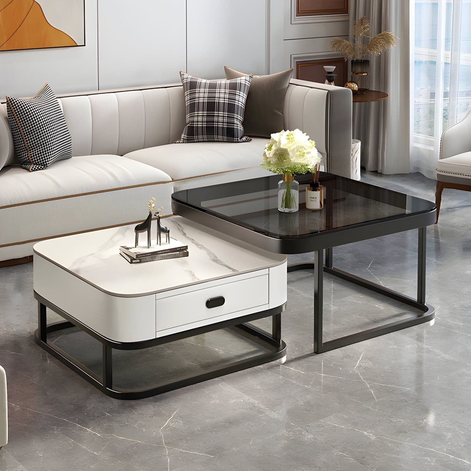 Slate Coffee Table Square 2 Nesting Coffee Table Set for Living Room thumbnail 3