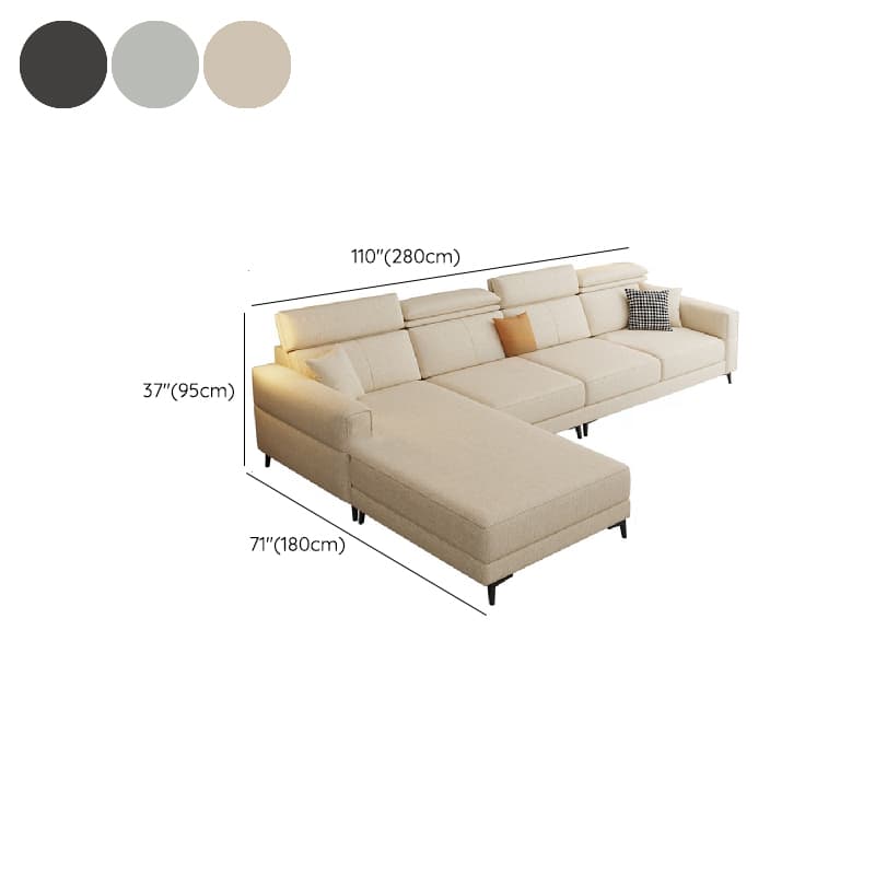 3 Pc Contemporary Modern L-Shape Sofa Chaise in Grey/Cream with Square Arm & Cushion Back thumbnail 17