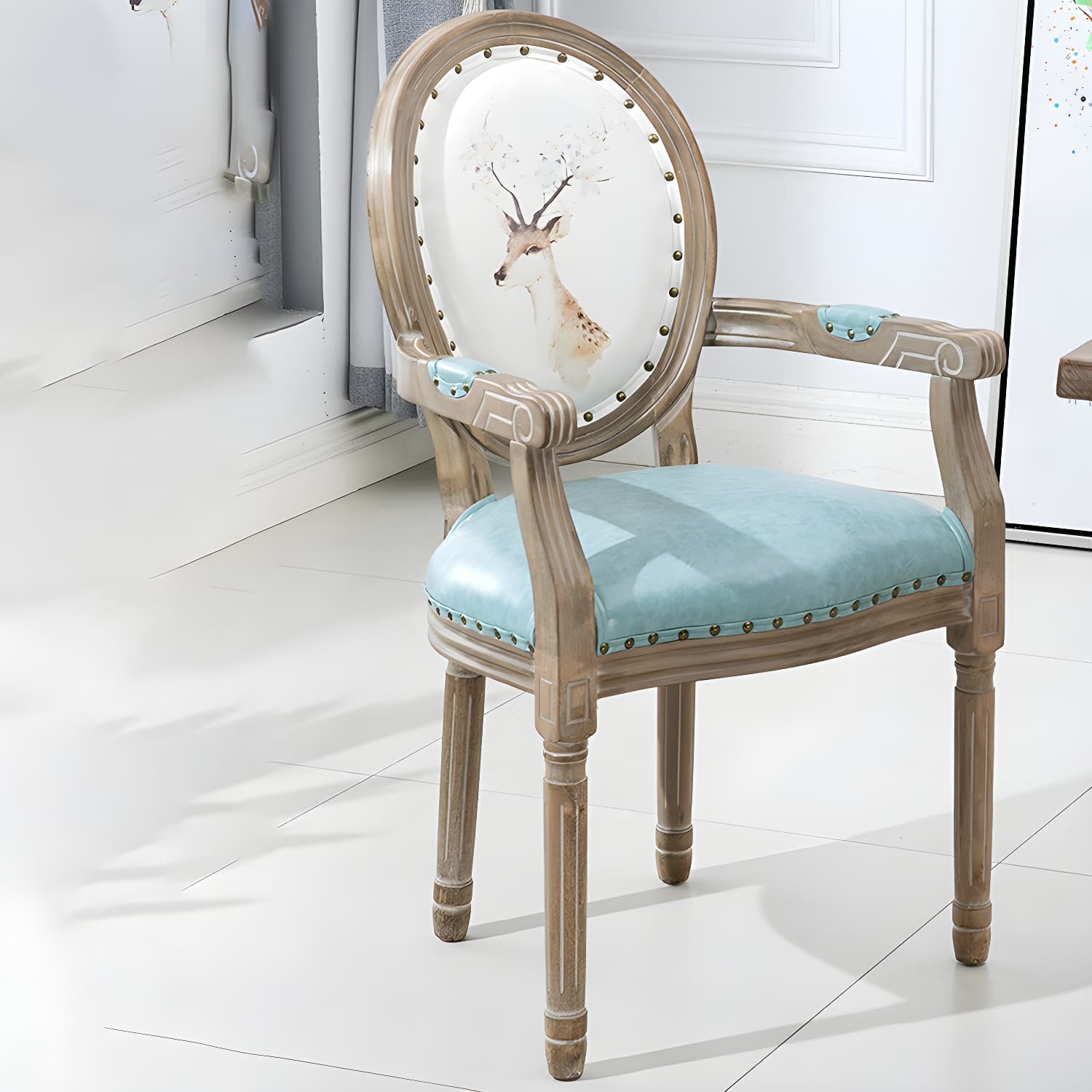 French Country Upholstered Armless Chair Home Solid Wood Dining Chair thumbnail 6