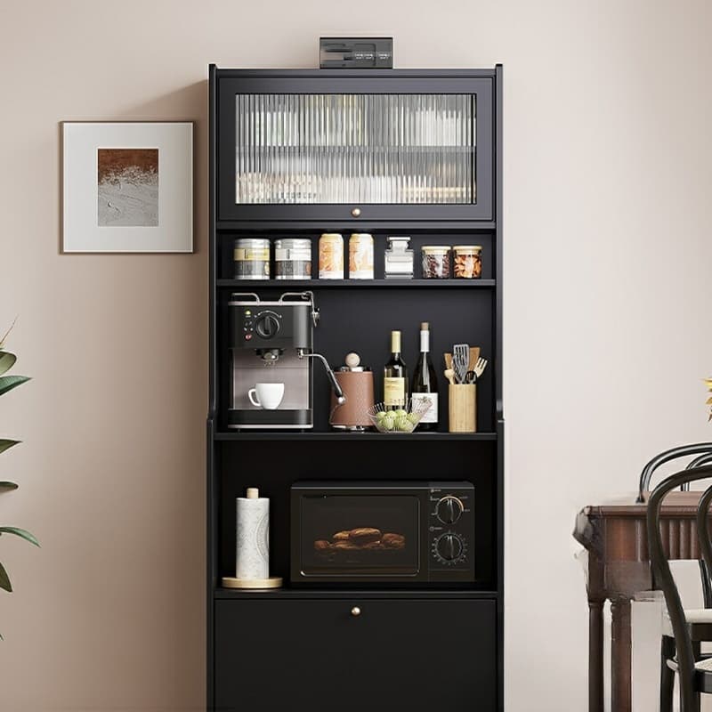 Living Room Use Simplistic Rectangle Black Wood Free Standing Utility Storage Cabinet with Knob Handle thumbnail 5