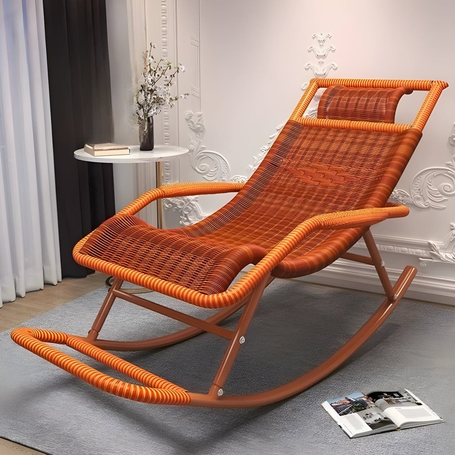 Traditional Black Metal Frame Rocking Chair with Spindle Back and High Weight Capacity thumbnail 10