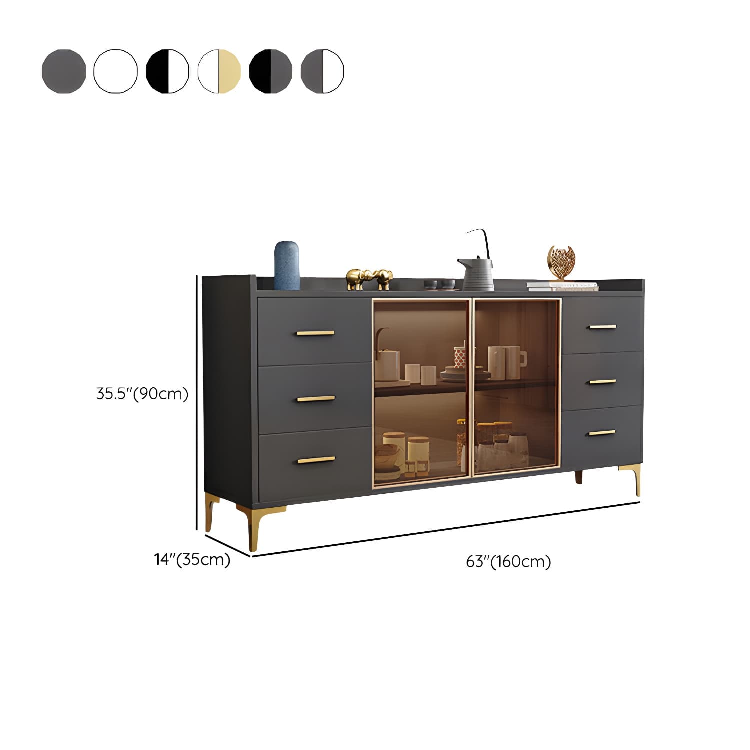 Wood Glass Doors Contemporary Style Buffet Sideboard with Cabinets and Drawers - image 19