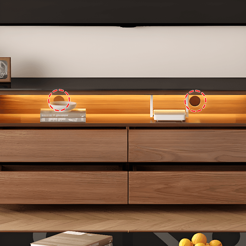 Brown TV Stand with Uncovered Storage, Shelf, 4-Drawer, 2 Cabinets/4 Cabinets, Cable Management & Light thumbnail 3