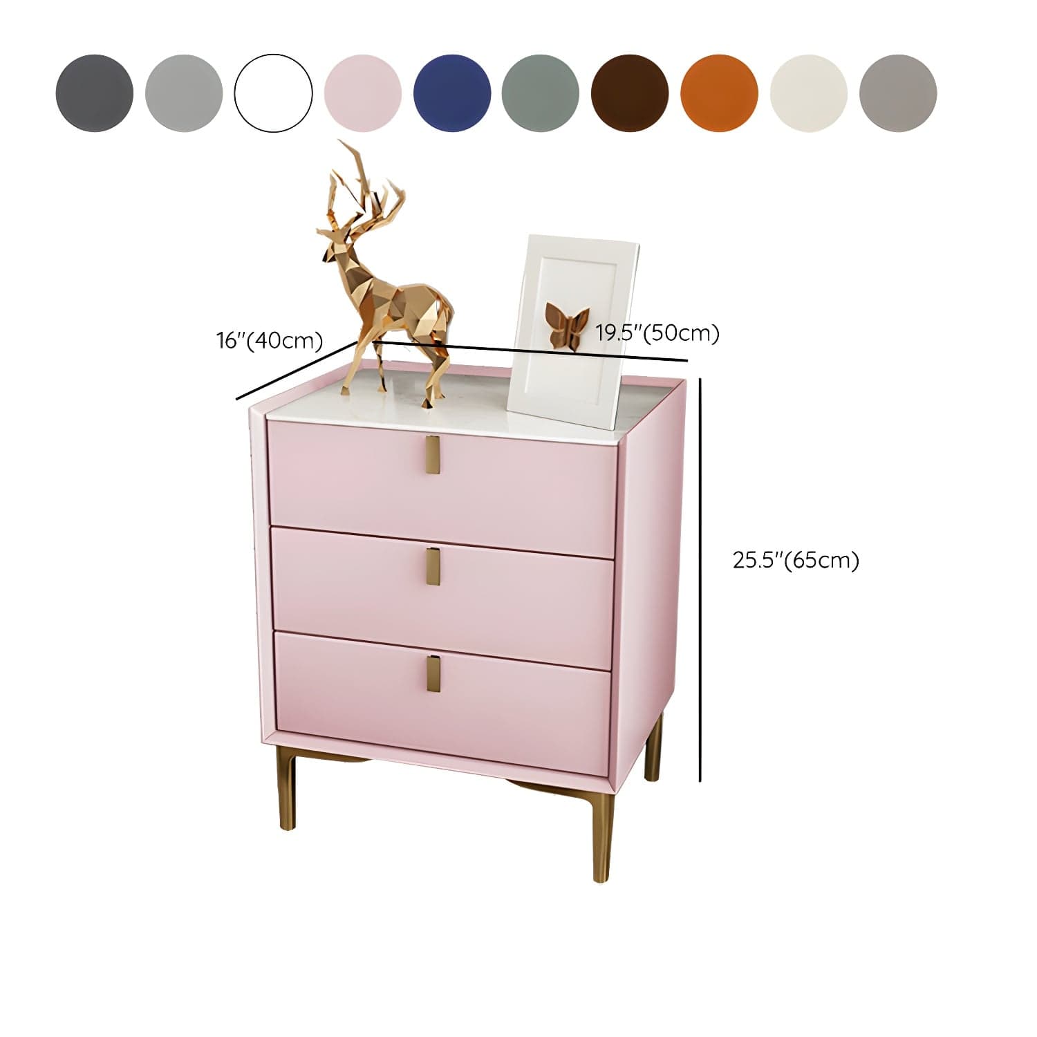 Glam Style Sintered Stone Top 3-Drawer Nightstand with Legs for Bedroom thumbnail 18