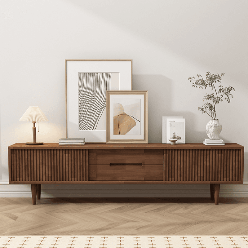 Simplistic Oak Wood TV Stand with 2 Drawers and 2 Cabinets thumbnail 5