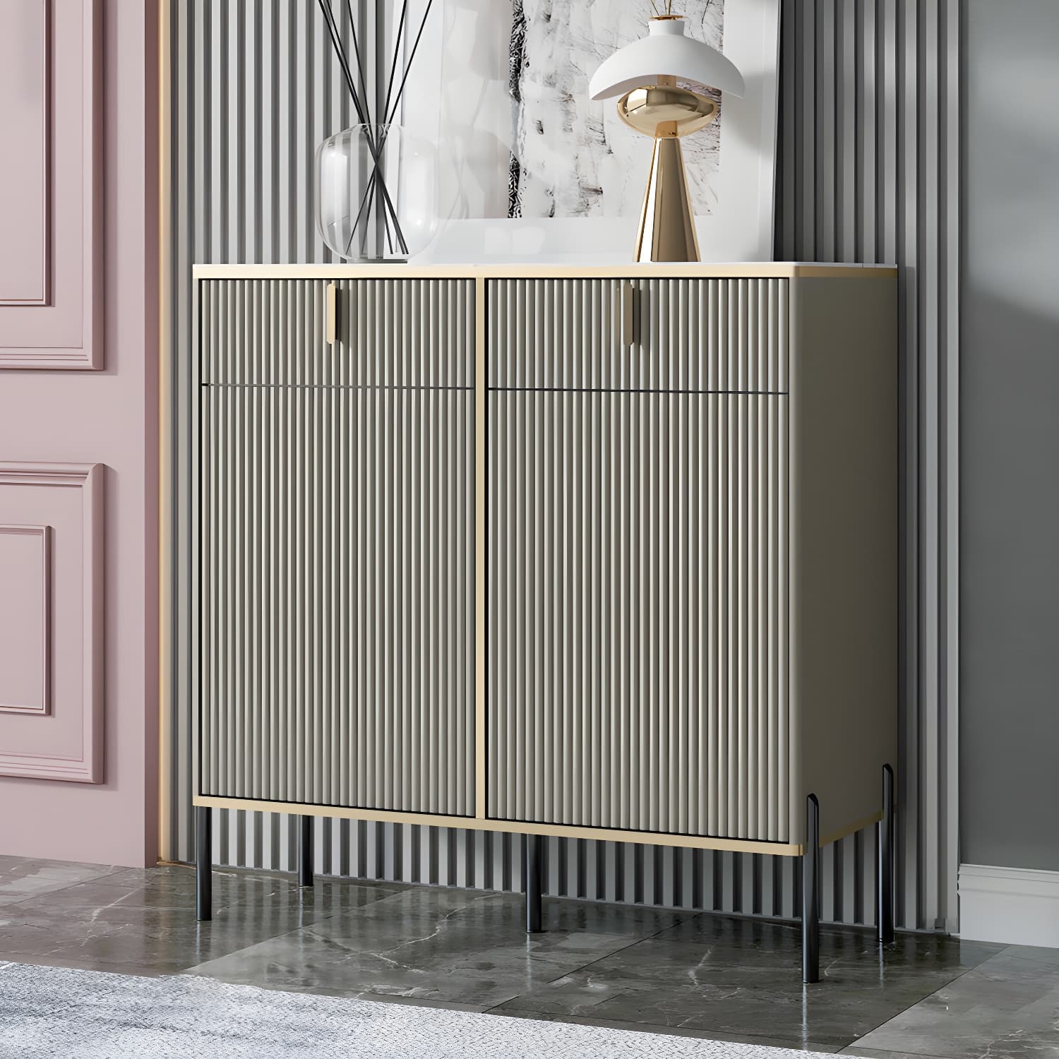Glam Sideboard Stone Top Sideboard with Door for Living Room thumbnail 3