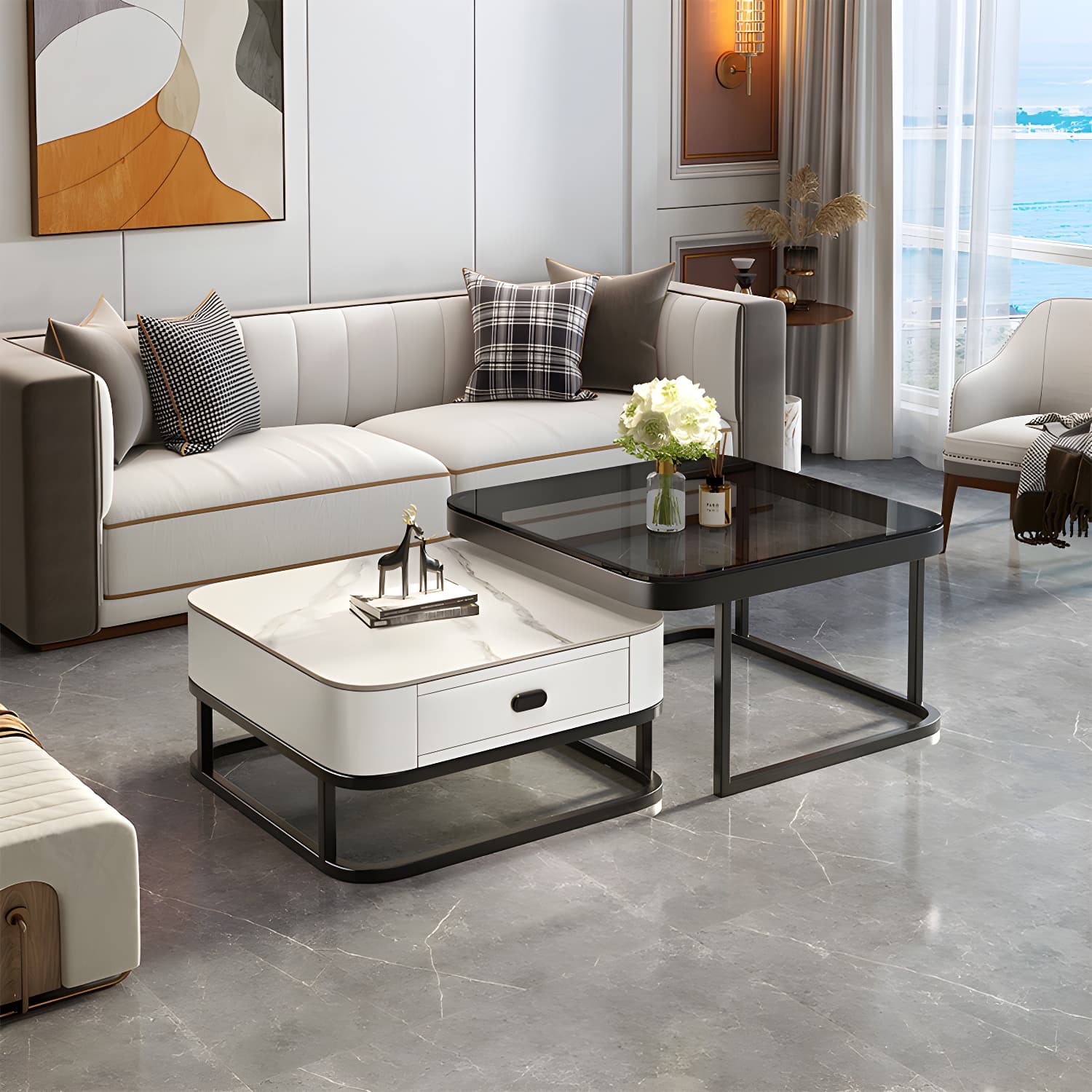 Slate Coffee Table Square 2 Nesting Coffee Table Set for Living Room thumbnail 14