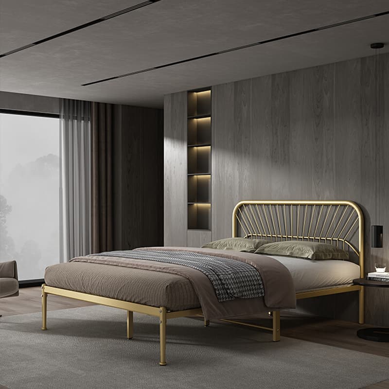 Modern Style Metal Frame Storage Panel Bed with Rectangular Headboard Shape thumbnail 5