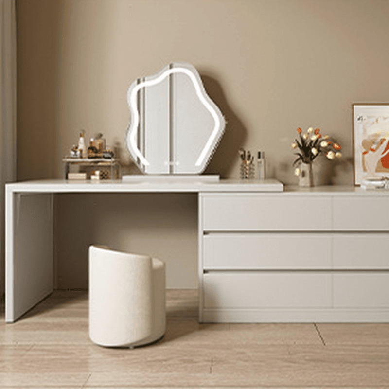 Chalk Modish Wood Makeup Vanity with Standard Length and Non-Upholstered Chair(s) thumbnail 11