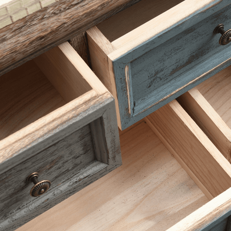 Industrial Detached Utility Cabinet with Distressed Wood and 4 Drawers Featuring Loop Pulls thumbnail 12