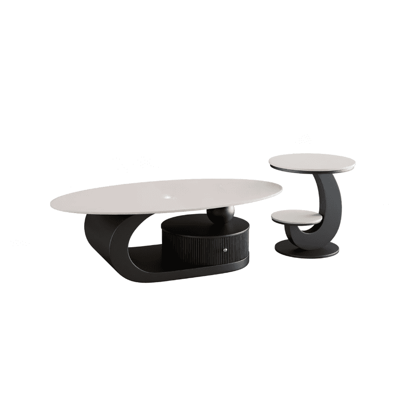 Modern Farmhouse Bunching/Single Coffee Table with Chalk Oval Slate Top, Plinth Base, and 1 Drawer thumbnail 6
