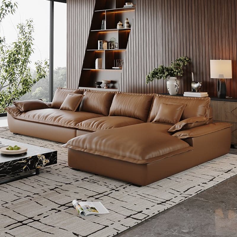 L-Shape Sofa Chaise with Dark/Cream/Cocoa Upholstery and Cotton Seat Fill thumbnail 3