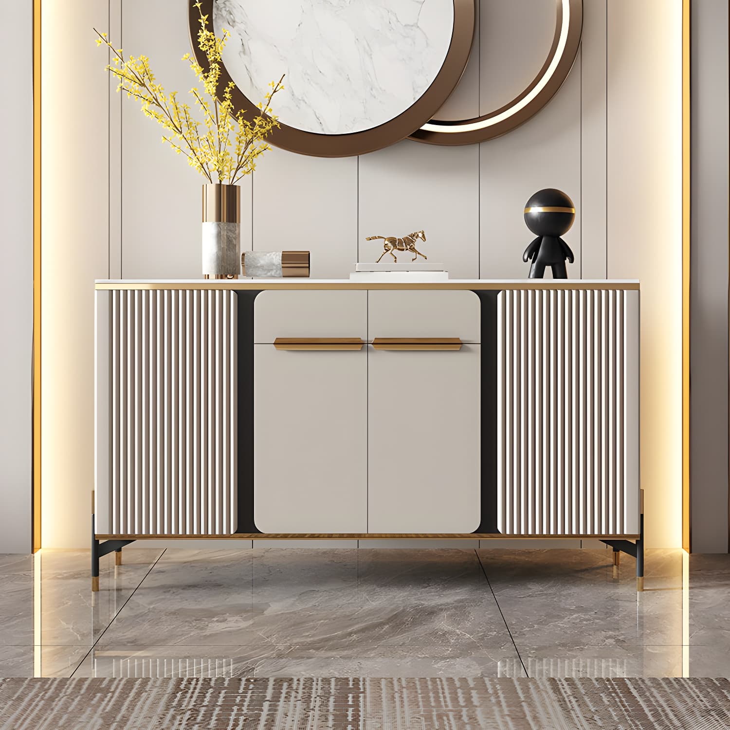 Modernism Sideboard 2 Drawers Server Cabinet with Storage for Dining Room thumbnail 4