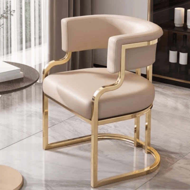 Minimalist Arm Chair with Cushioned Seat, Arms, Metallic Metal Legs, and Low Back thumbnail 1