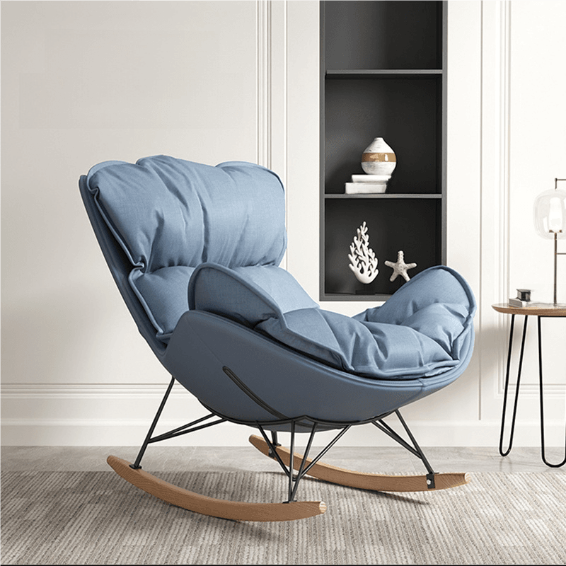 Grey/Chalk/Amber Contemporary Alloy 2 Piece Set Rocking Armchair with Padded Upholstery and Ottoman