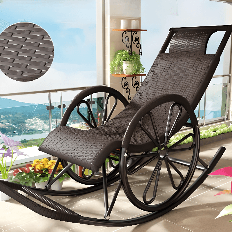 Simple Scratch-tolerant Cane Porch Rocker with Round Arm thumbnail 1