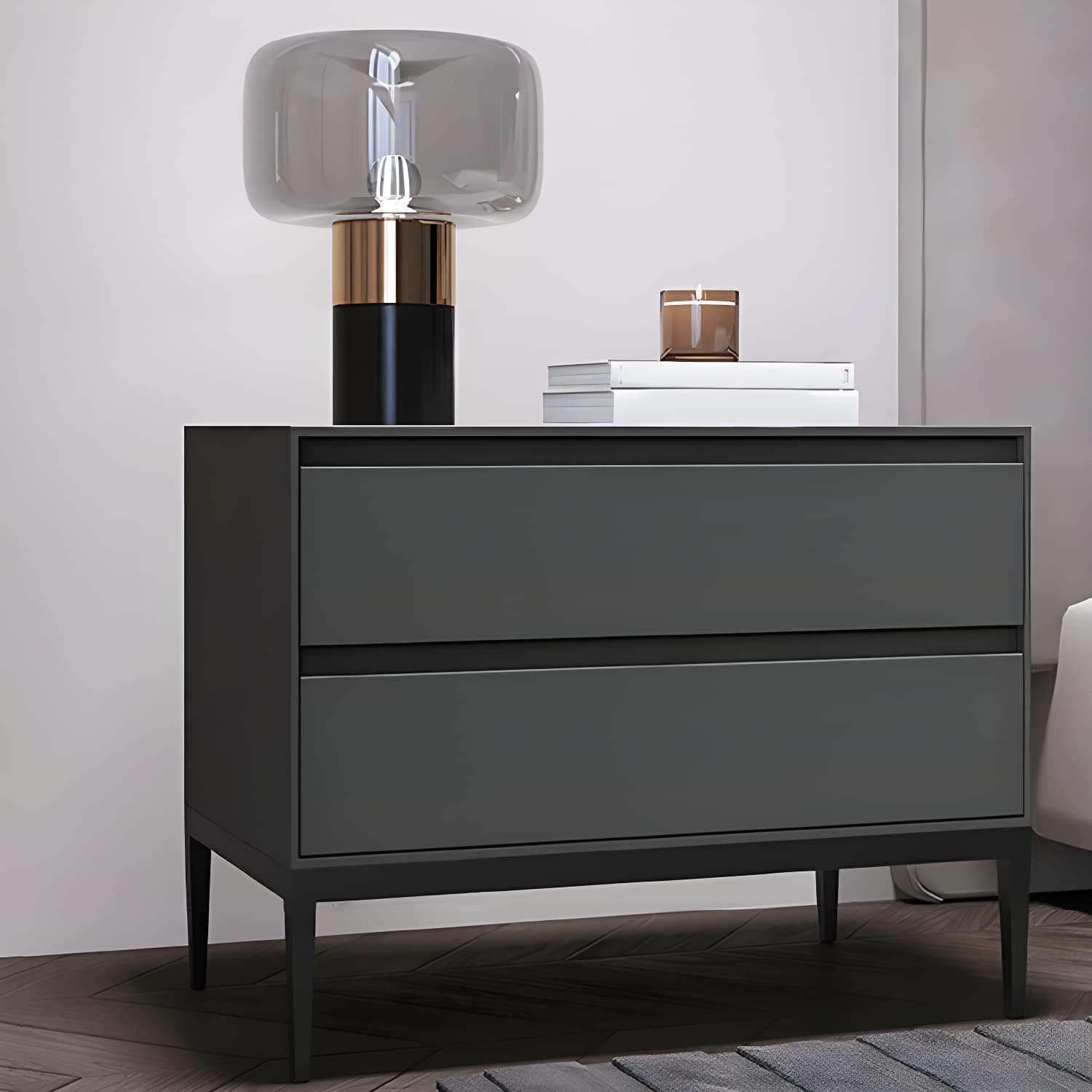 Wooden Night Table Contemporary Bedside Cabinet with 2 Drawers thumbnail 3