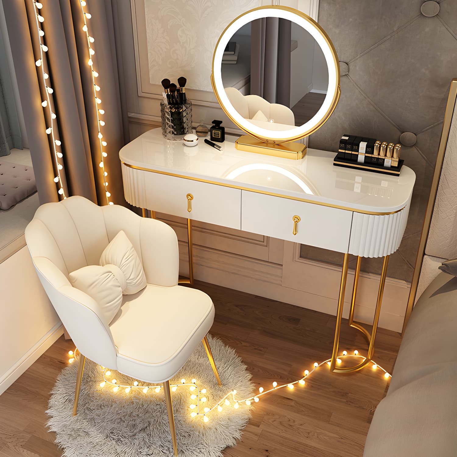 Glam Bedroom Vanity Dressing Table Wood Vanity Dressing Table Set thumbnail 4