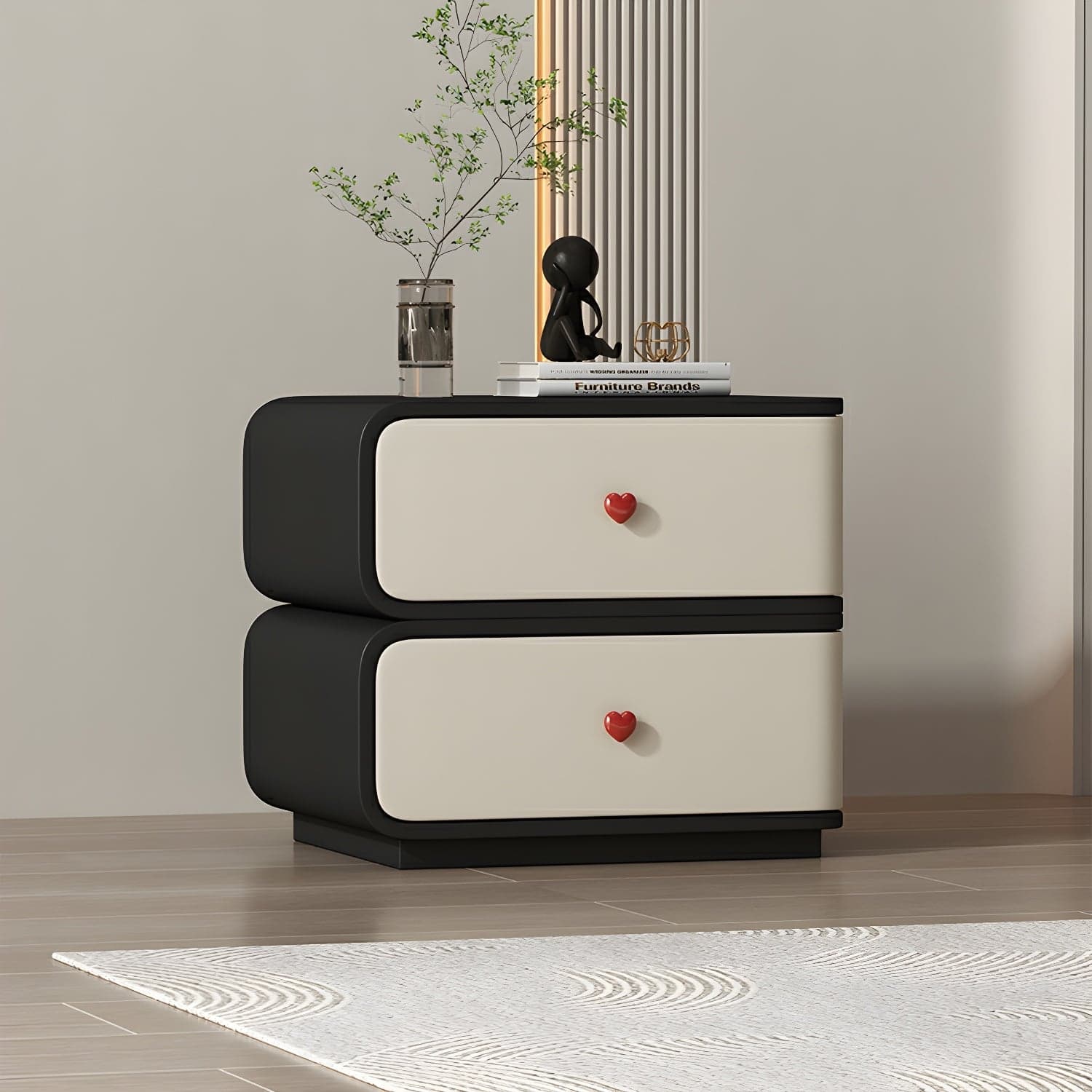 Contemporary Solid Wood Frame Nightstand with Microfiber Leather Silent Slide Two Drawers thumbnail 1