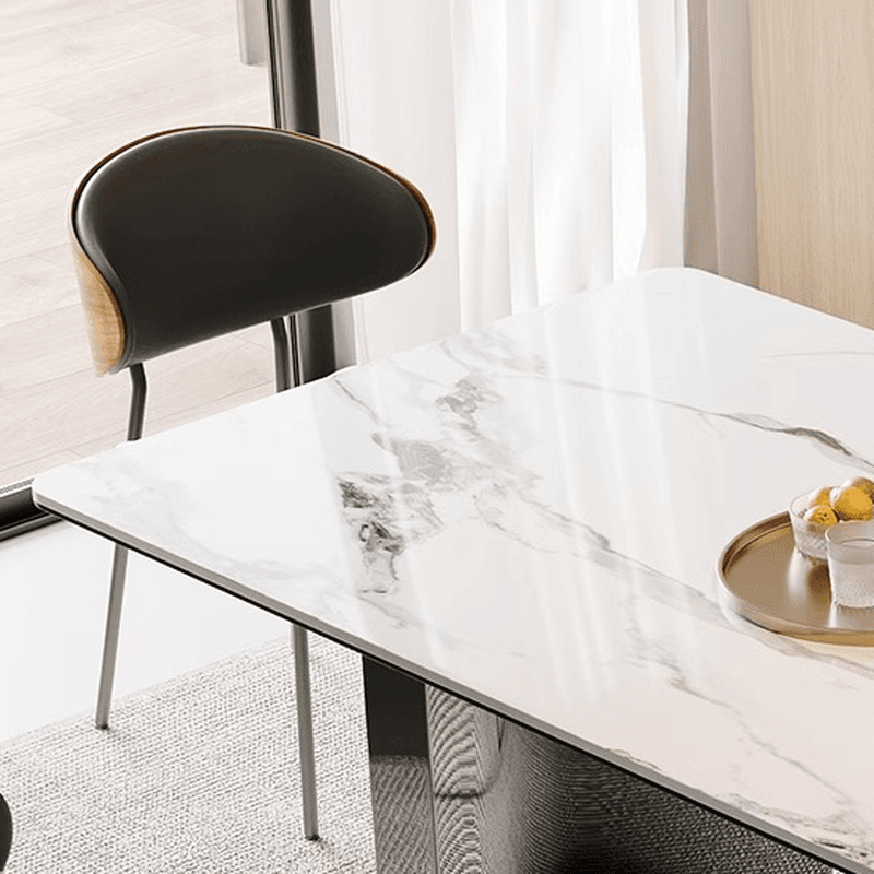 Dining Table Set with Slate Stone Top, Two-sided Pedestal, Padded Chair, Back, for 6 People/4 People in White thumbnail 5