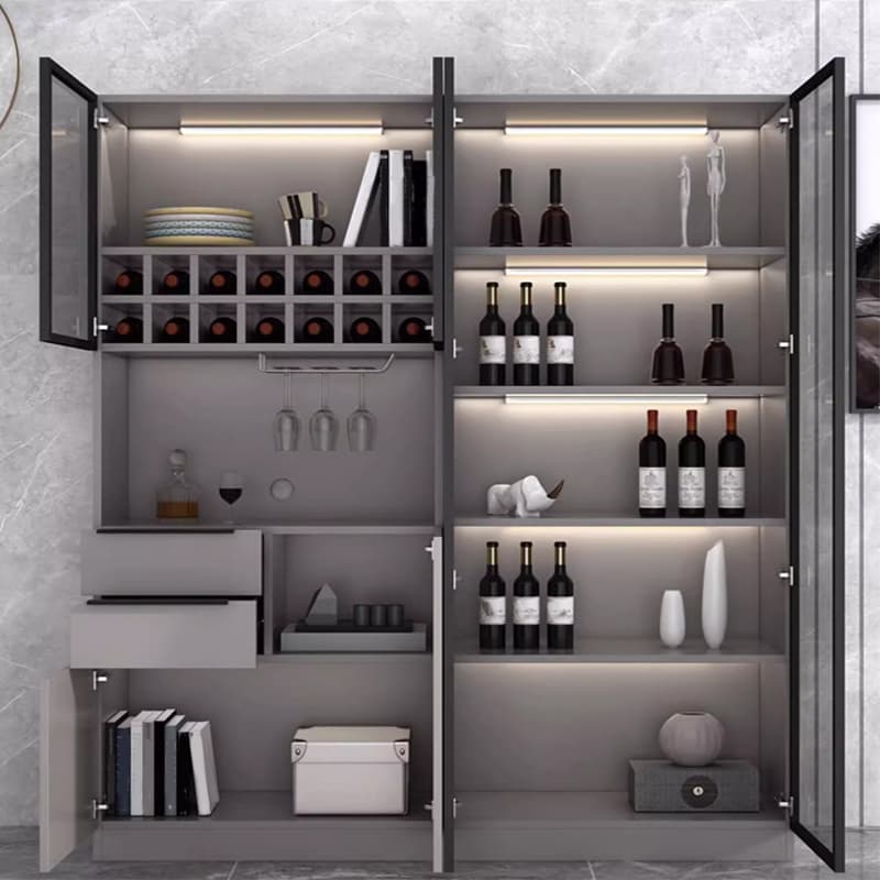 Luxurious Dark Wood Sideboard with Glass Doors and Elegant Stemware Rack thumbnail 7