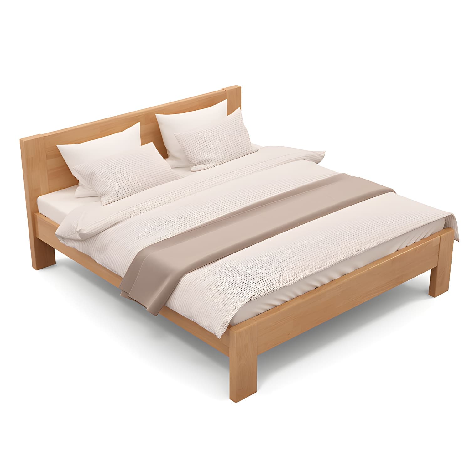 Modern Solid Color Panel Bed Rubberwood Standard Bed with Headboard thumbnail 6