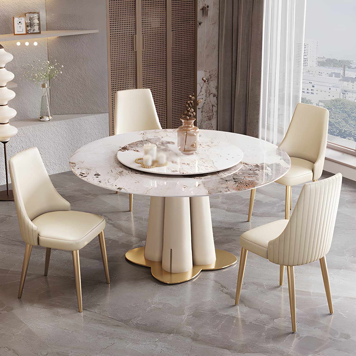 Glam 1/3/4/5/7 Pieces Dining Sets Round Dining Room Table Set thumbnail 4