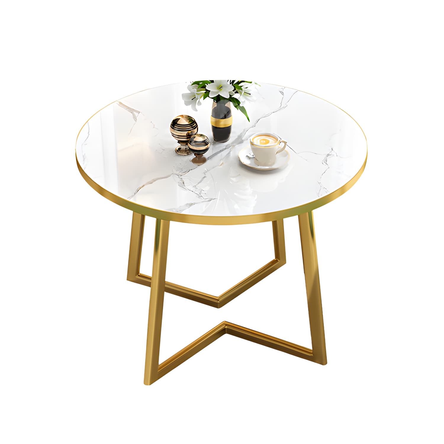 Round Standard Laminated Faux Marble Dining Set with Gold Metallic Legs for Dining Furniture thumbnail 5