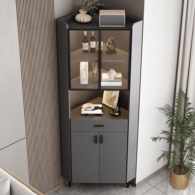 Damp-proof Scratch-immune Accent Cabinet with 1 Exterior Shelf, Glazed Door, Storm Gray Top, Soft Close Drawer, and Stain Resistant thumbnail 3