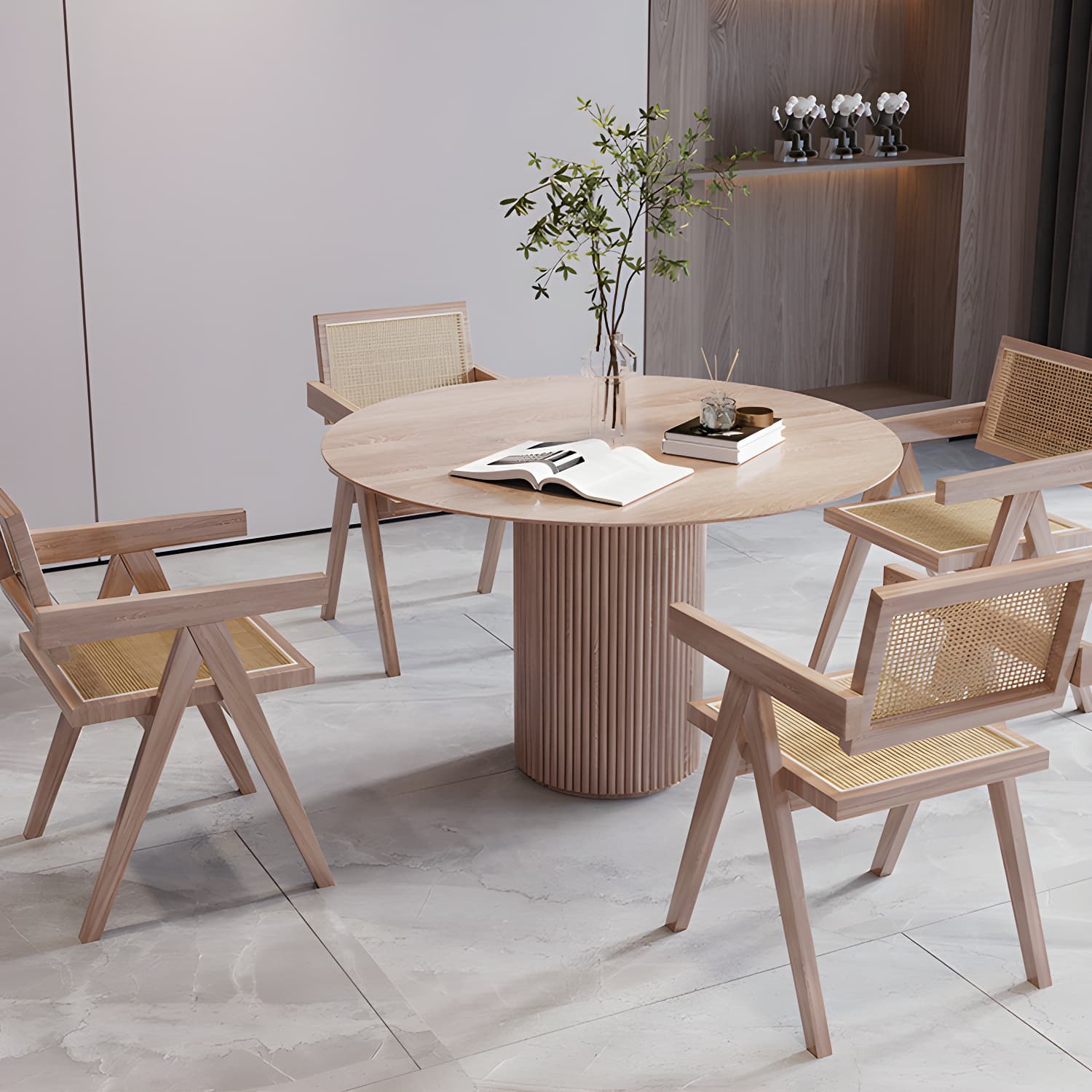 Solid Wood Round Table for Restaurant Modern Wood Table with Pedestal Base thumbnail 11
