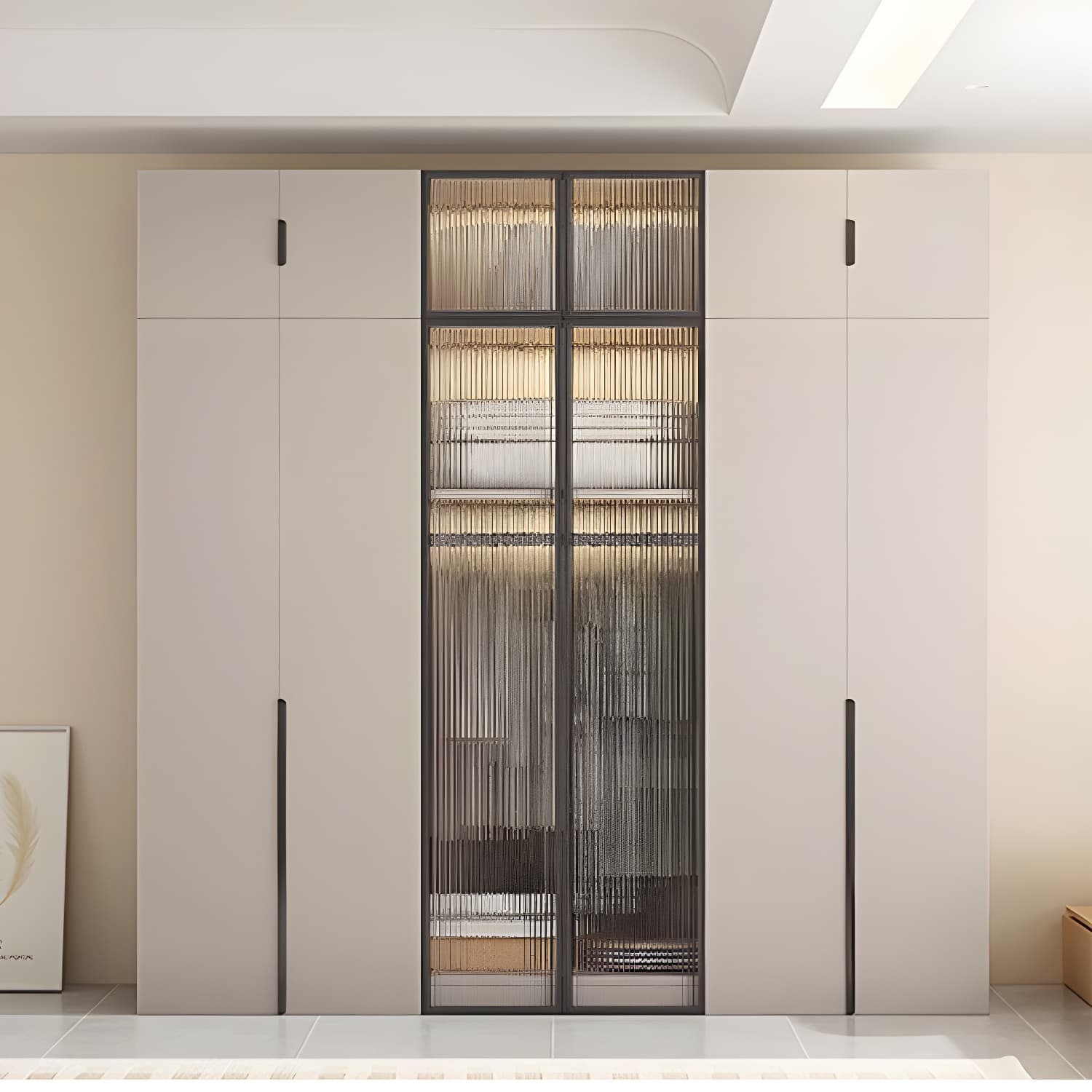 Modern Grey Wardrobe Armoire with Clothing Rod & Adjustable Shelves thumbnail 1