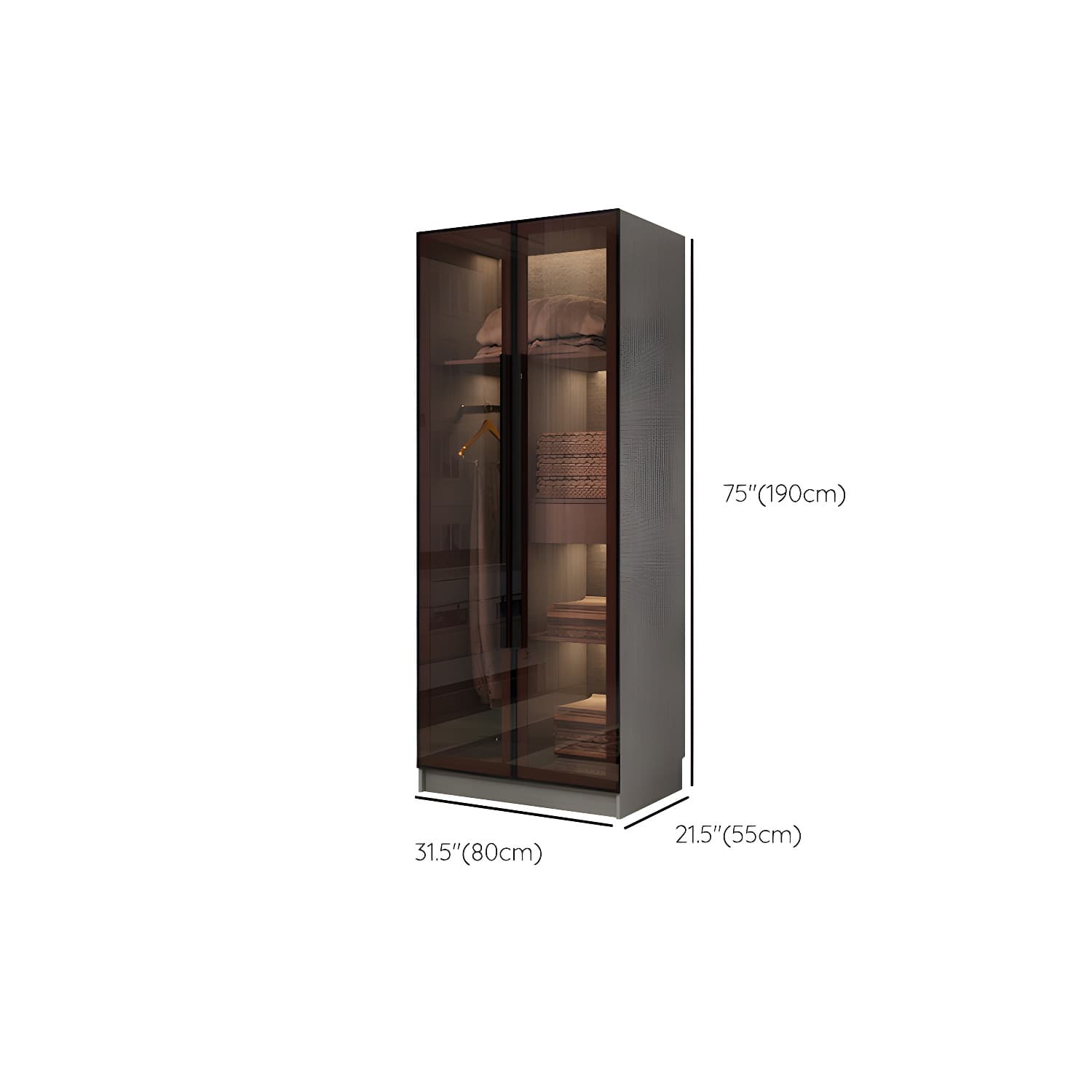 Modern Glass Hinged Doors Wardrobe Armoire Wood Frame Wardrobe with Shelves without Light thumbnail 12