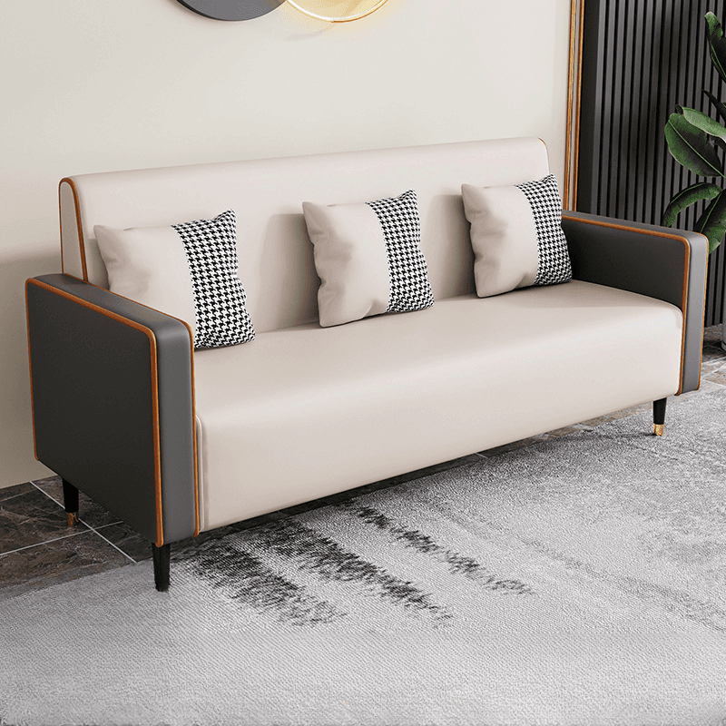 Casual Solid Color Water Resistant Sofa Couch in Grey/Cream/Citrus Color for 3 Person with Square Arm and 3 Pillows thumbnail 3