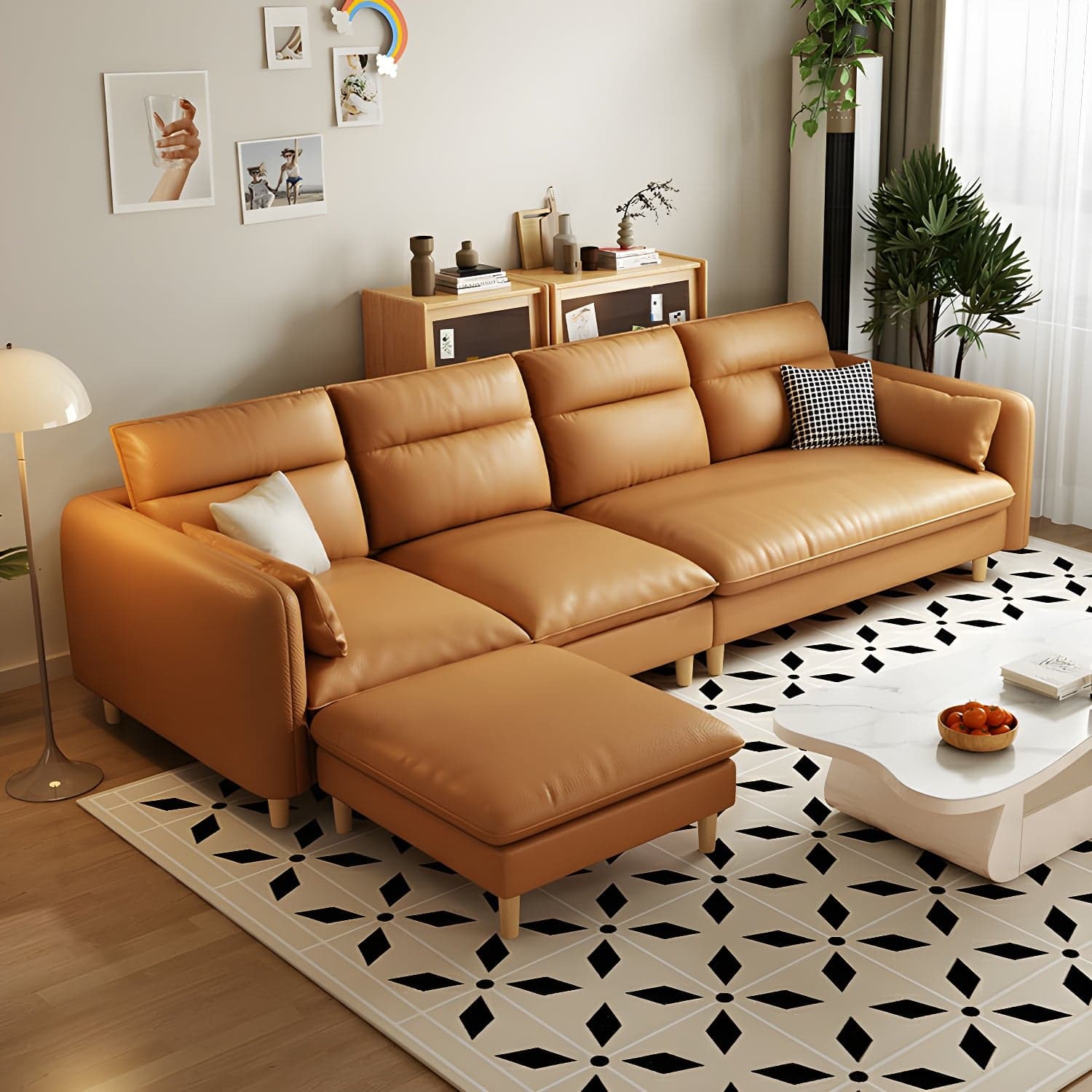 Modern Wood Frame Straight Sectional Sofa Set with Ottoman in Brown, 3 Piece Set thumbnail 4