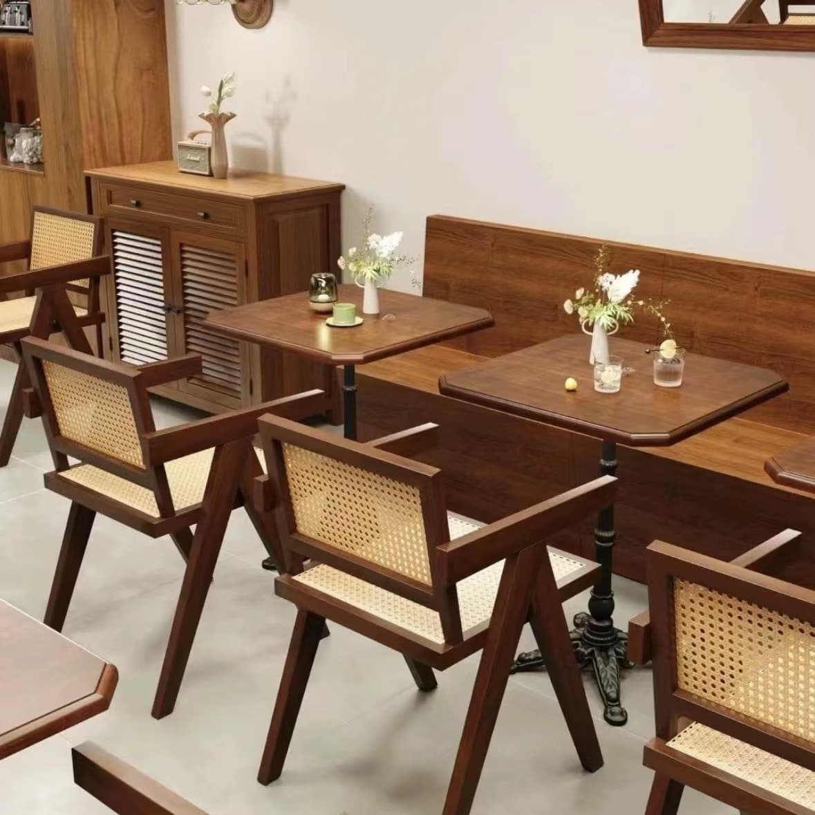 Industrial Natural Wood Finish Dining Table with a Rubber Solid Wood Tabletop and Metal Black Base thumbnail 1