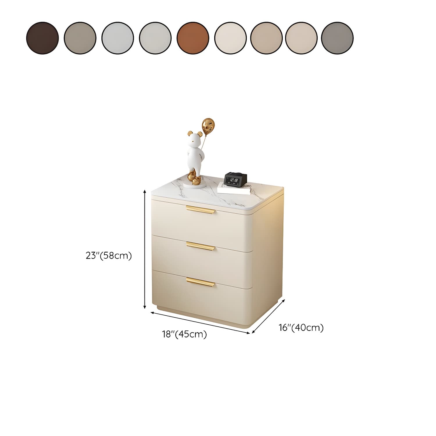 Modern 3 Drawers Nightstand with Slate Countertop and Gold Handles for Bedroom thumbnail 16