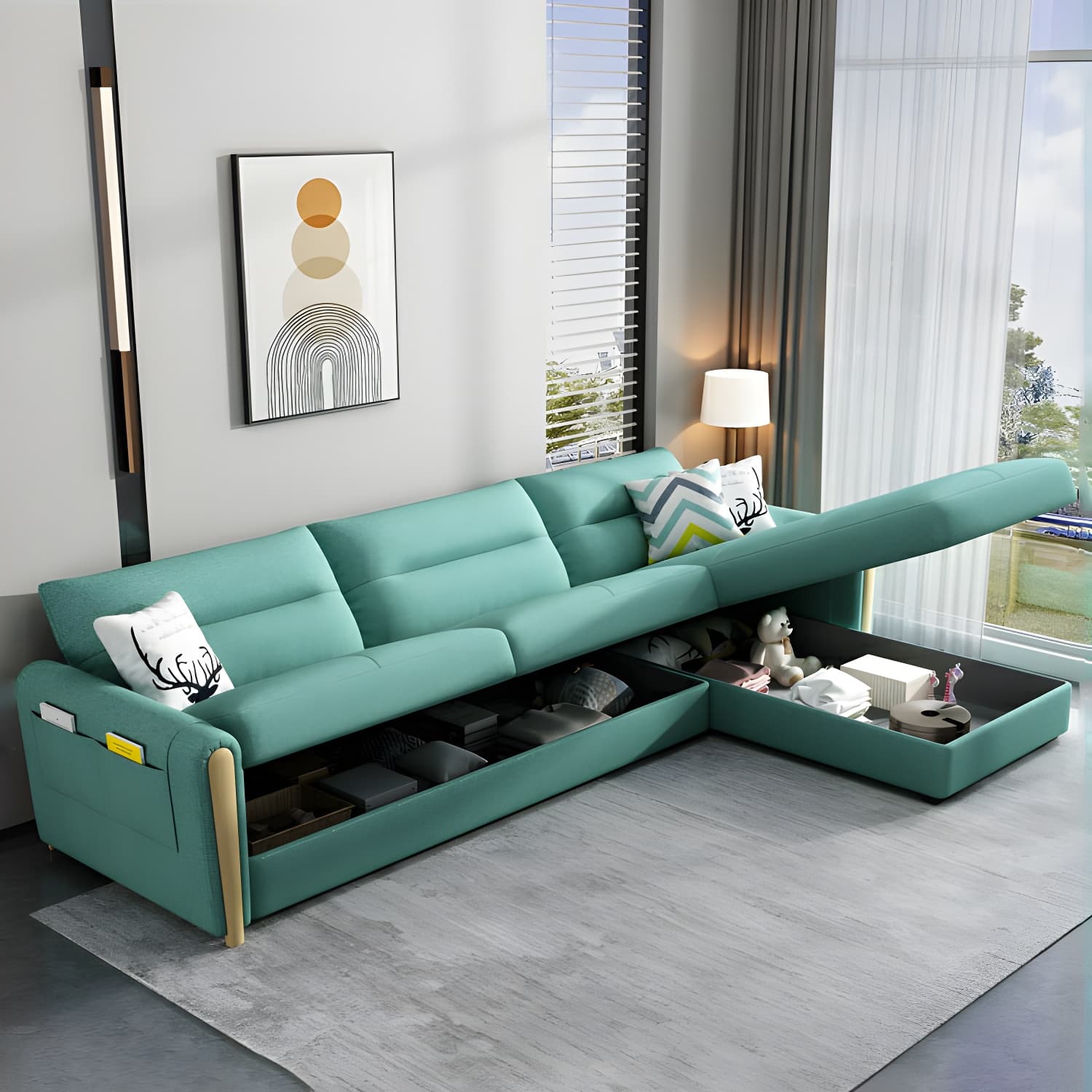 Grey Green Sectional Sofa with Under Seat Storage for Home and Room thumbnail 9