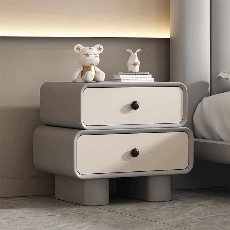 Contemporary Wood Nightstand with Drawer Storage and Faux Leather Countertop thumbnail 5