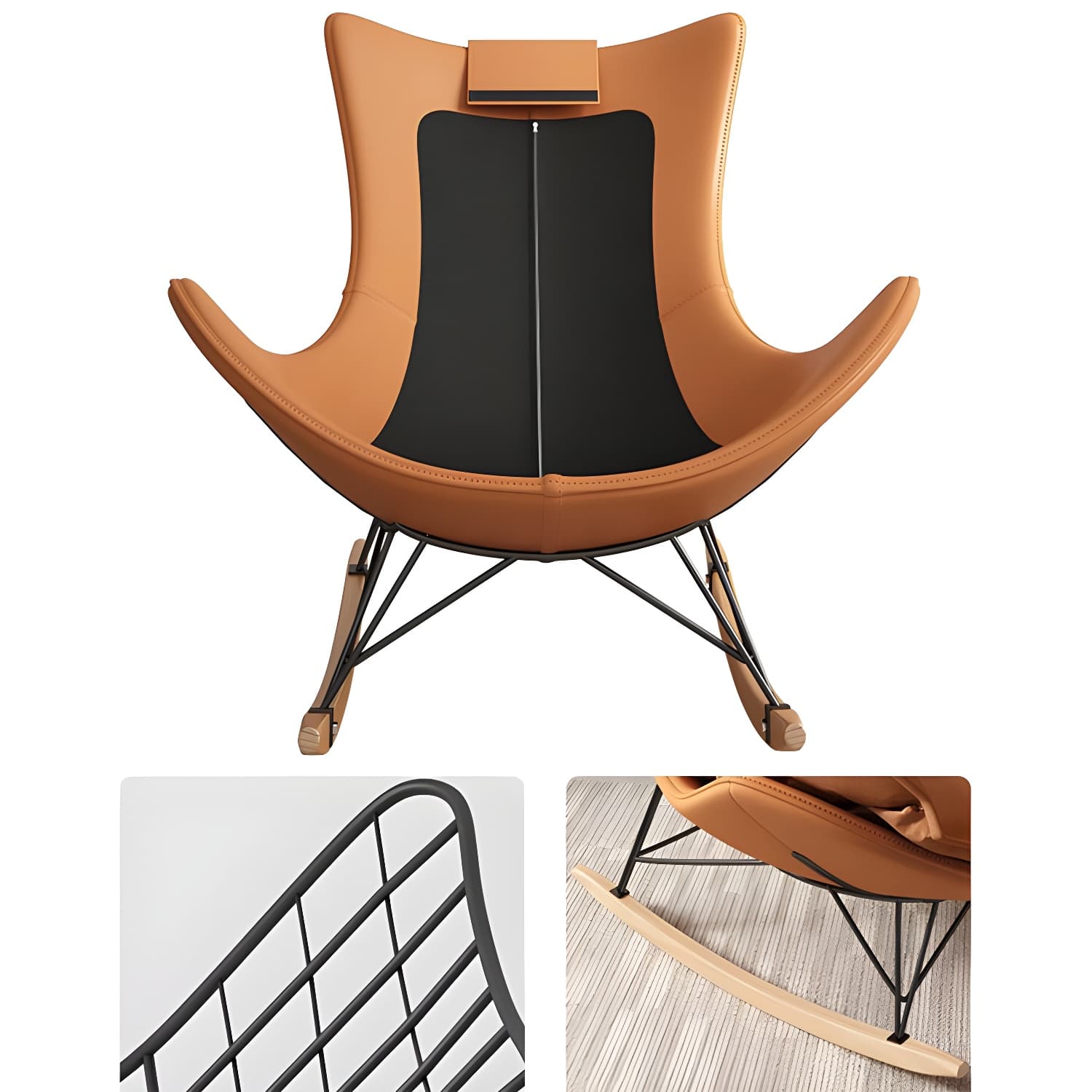 Stylish and Modern Upholstered Rocking Chair with Natural Wood Legs thumbnail 13