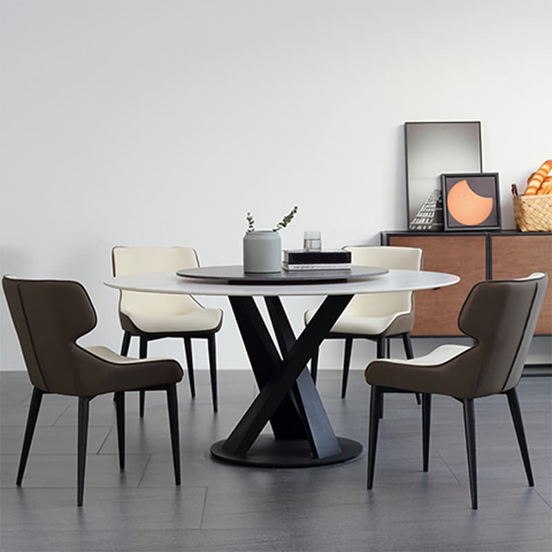 Industrial Metal Dining Set with Upholstered Chairs in White - 5 Piece Set thumbnail 2