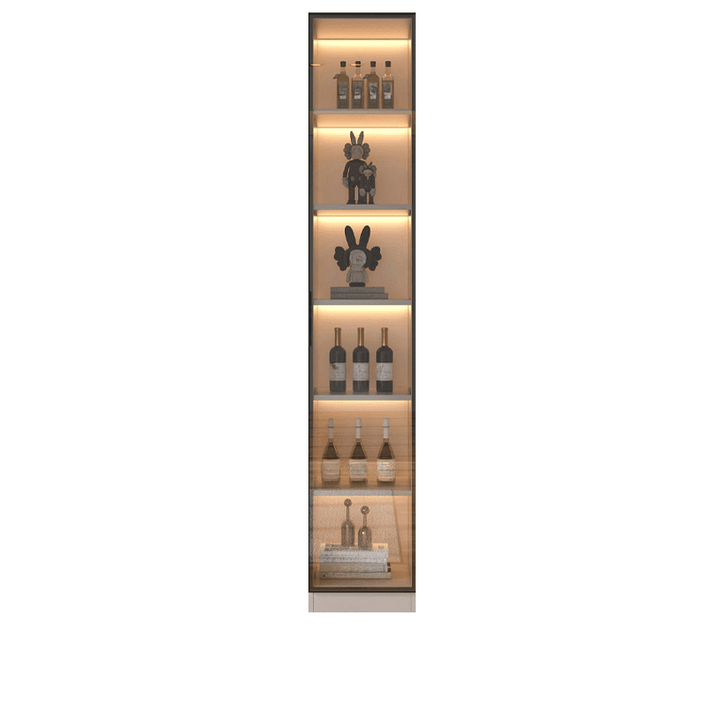 Modern Timber Countertop Server with Glazed Door Hutch, Narrow Size, Six Internal Shelves for Kitchen Cupboards